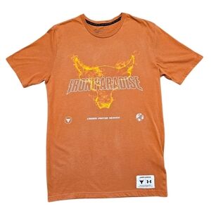 Under Armour Mens T-Shirt Project Rock Iron Paradise Sz S Rust Bull Flame SS22